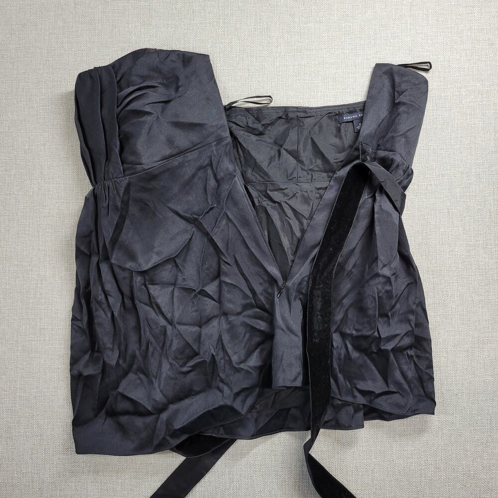 Banana Republic Womens Top Sz 8 Black Silk Strapless Ruched Velvet Sash Babydoll - Picture 7 of 12